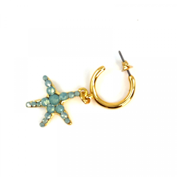 Ekaterini Ohrringe Starfish, Seestern, hellblaue Swarovski Kristalle an brauner Kordel und goldenen Akzenten